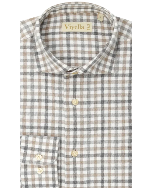 Beige Melange Tattersall Cotton Flannel • regular fit