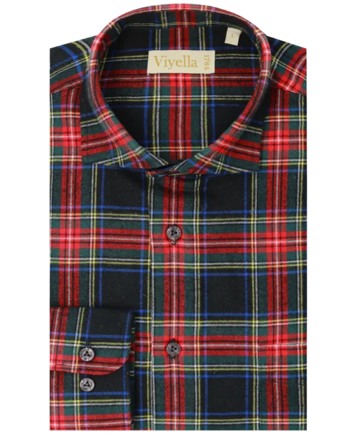 Stewart Black Modern Tartan Cotton Flannel • regular fit